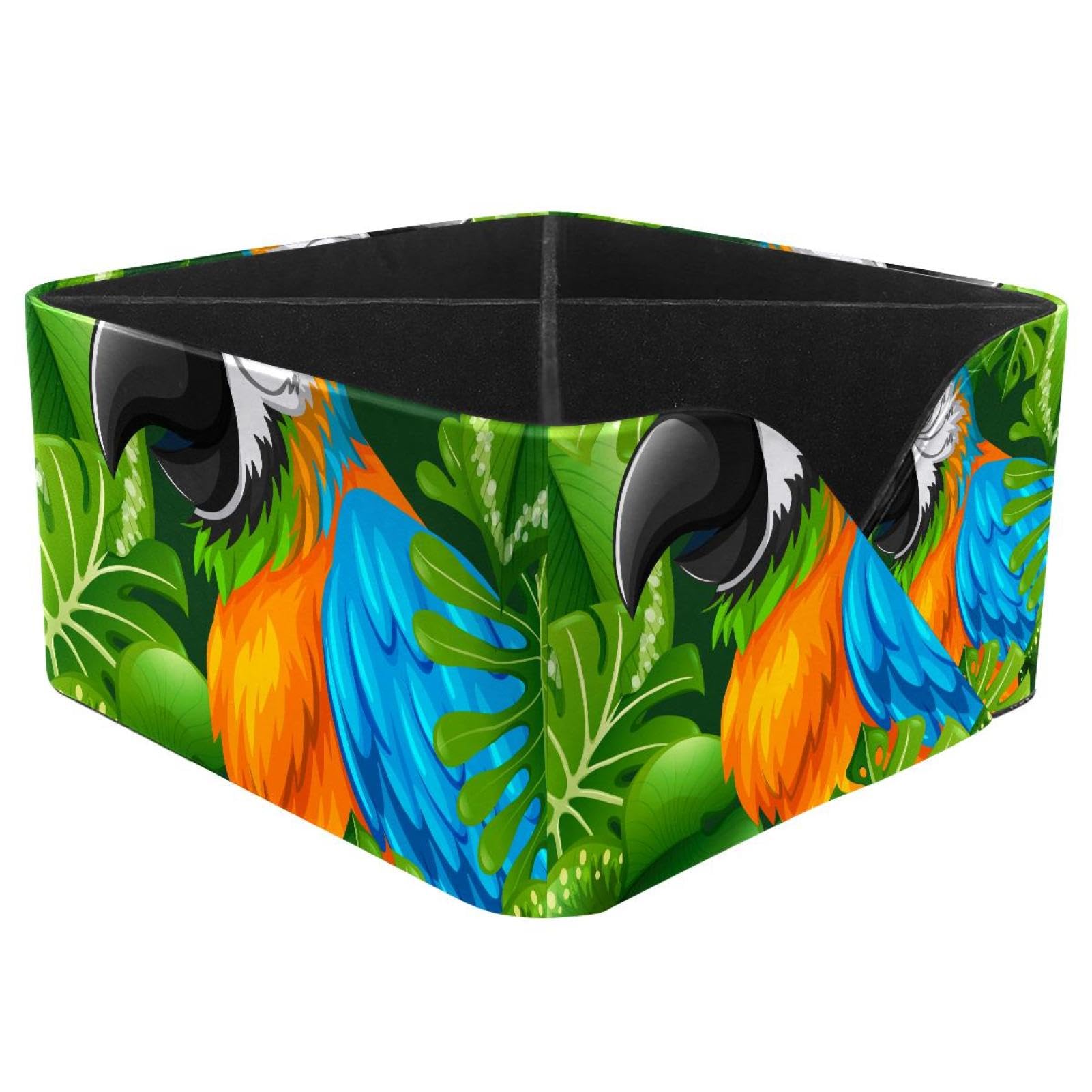 KengjuTesu Parrot Palm Tree Desktop Organizer Pen Holder, Rectangular Pencil Cup for Office, Study and Makeup Stations