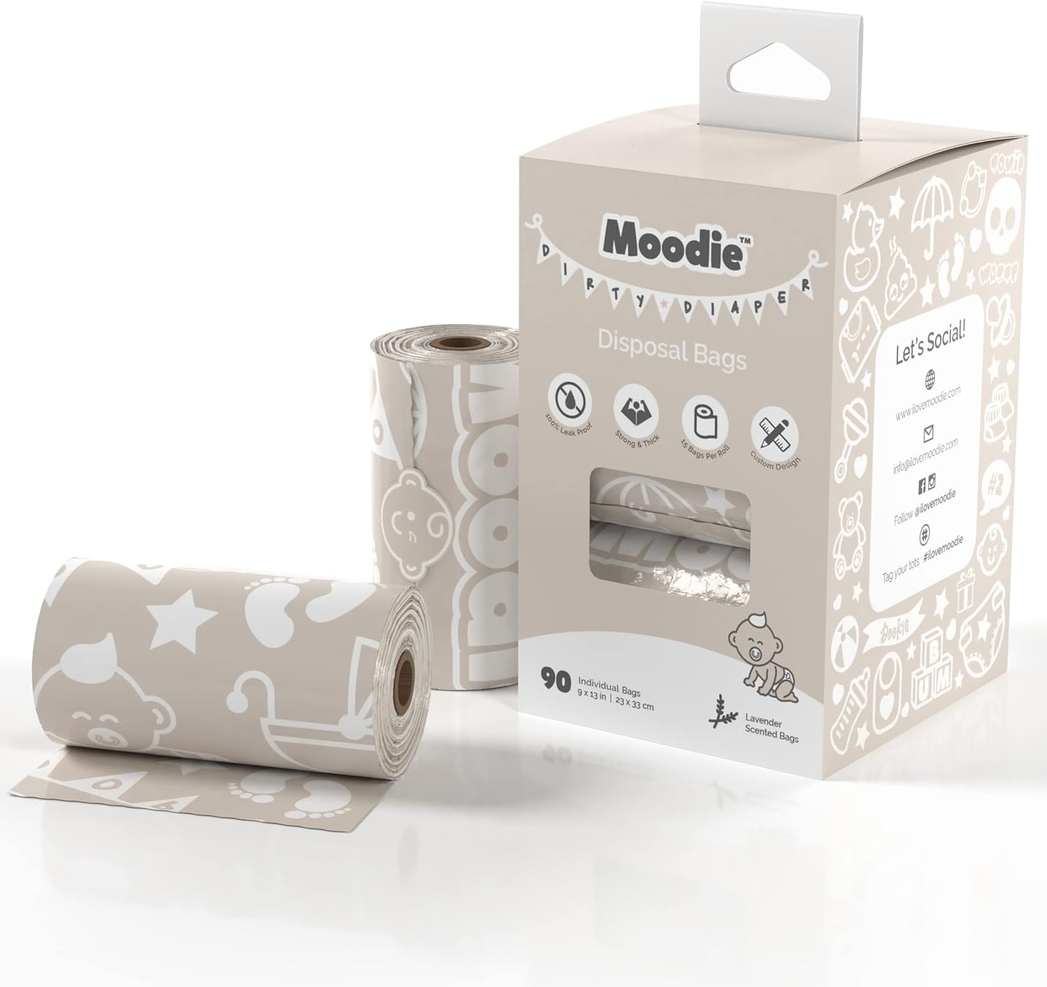 Premium Baby Disposable Nappy Bags (6 Refill Rolls 9 x 13in) Lavender