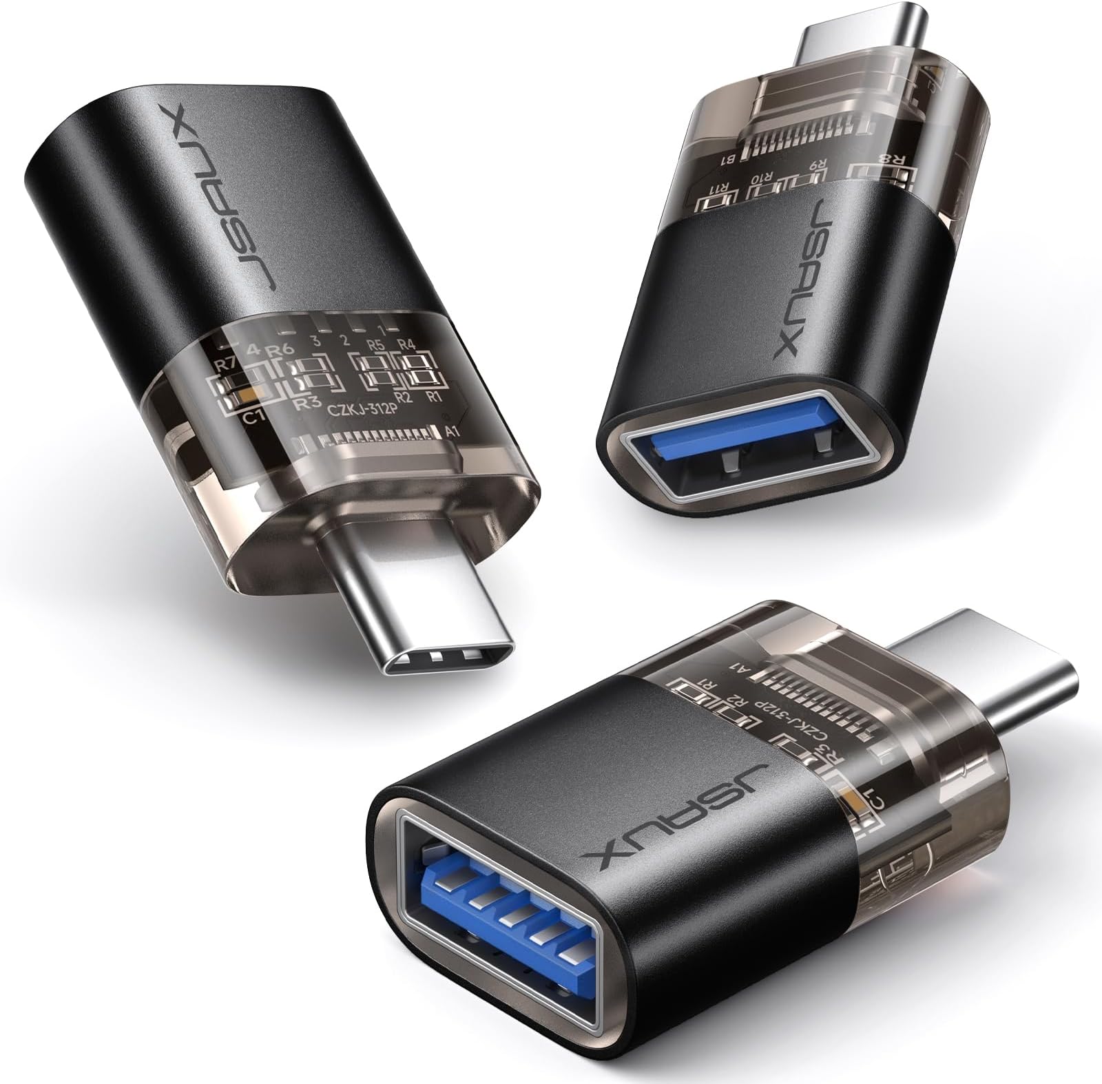 USB C to USB Adapter [3 Pack], Type C Male to Female 3.0, Compatible With MacBook Pro/Air, iPhone 15, Samsung Galaxy S24/S23/S22/S21, All USB C Devices-Black