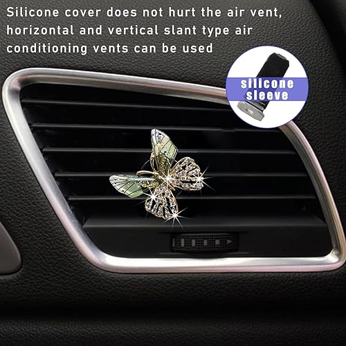 Vista 16 de Augeny 2 clips de ventilación de libélula brillantes, bonitos clips de ventilación de ambientadores de automóvil de cristal, clip de ventilación