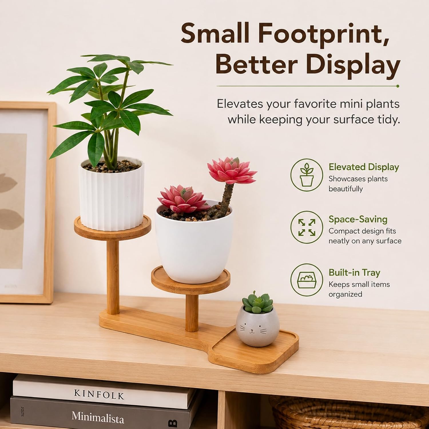 3 Tiers Desk Plant Stand Window Sill Plant Shelf Tabletop Succulent Stand Flower Pot Stand Holder Desktop Plant Stand Indoor Plant Rack for Succulent Herb in Living Room Office (B-012S) image 4