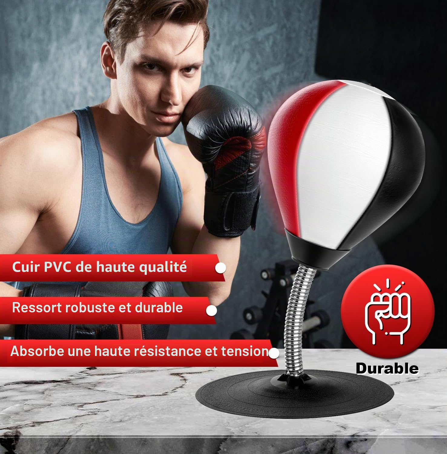 NZQXJXZ Sac de Frappe de Bureau, Sac de Boxe de Bureau, Punching Ball avec Ventouse Super Résistante et Pince de Bureau pour Table et Comptoirs de Bureau, Cadeau Amusant pour Amis ou Collègues