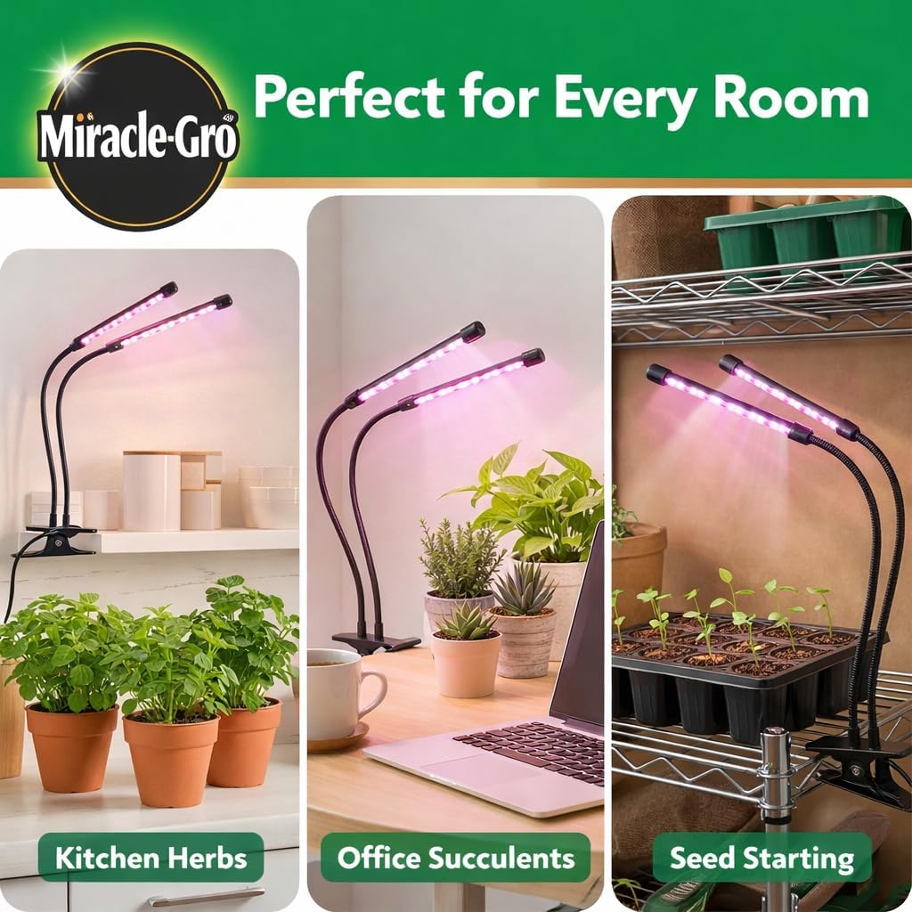 Miracle-Gro, Grow Light for Indoor Plants - 10W LED, Flexible 2-Head, Selectable Spectrum for Indoor Plants, Seeds, Herbs, Flowers, Plug-in Anywhere for Any Plant