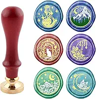 Selo de cera de lacre da lua, kit de carimbo de cera personalizado, 6 peças de cabeças de carimbo de latão e uma alça para convite de aniversário, cartão de agradecimento, envelope de carta