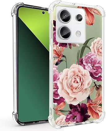 Case for Redmi Note 13 4G Case, 23129RAA4G Case for Girls Women, Clear Floral Soft Flexible TPU Slim Phone Protective Case Cover for Xiaomi Redmi Note 13 4G Purple Flower