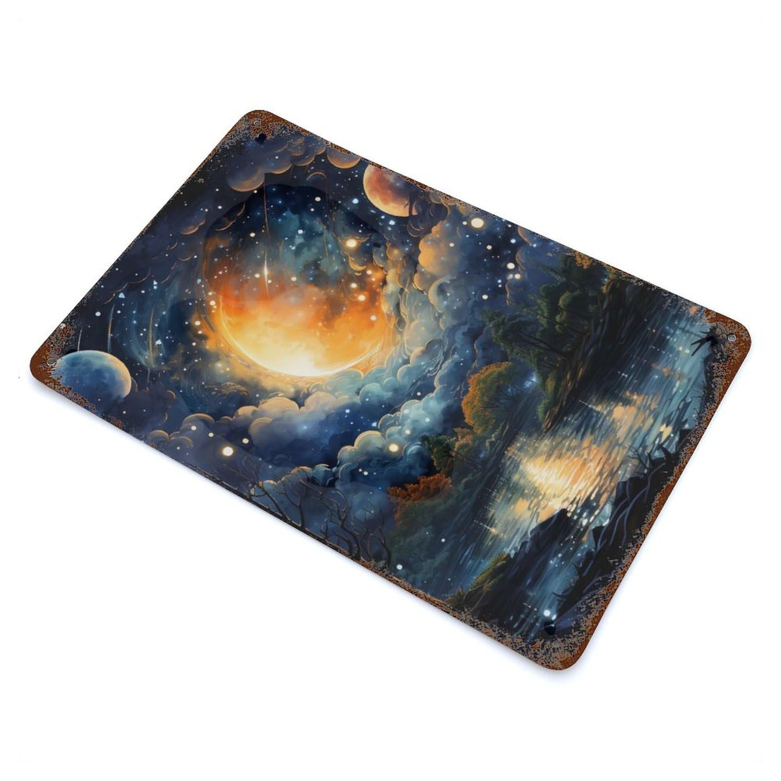 Beautiful Night Sky Rustic Tin Plaque 11.8"x7.9", for Shed, Workshop And Garage Wall Decor, Farmhouse Wall Decor