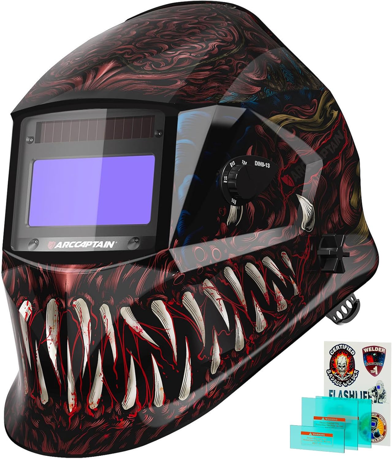 ARCCAPTAIN Welding Helmet Auto Darkening, 1/1/1/1 True Color Welding Hood, 4 Arc Sensor 1/25000s Response Time Solar Powered Weld Hood Helmet, Alien