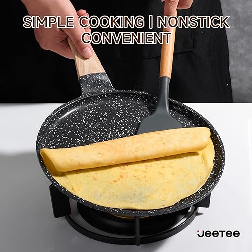 Miniatura 10 de JEETEE Sartén para crepas antiadherente, sartén Comales para tortillas de 9.5 pulgadas para estufa, revestimiento de granito, sartén plana para Gris