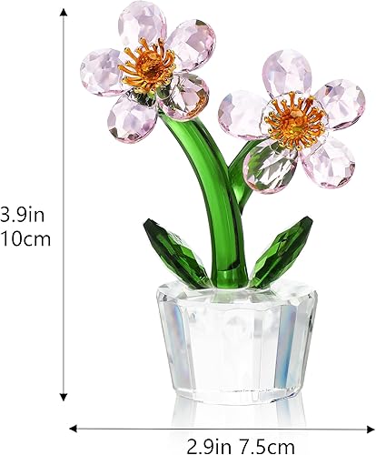Miniatura 2 de Figura de flor de melocotón de cristal rosa, elegante adorno de flores de mesa, coleccionable, decoración del hogar, centro de mesa para mamá