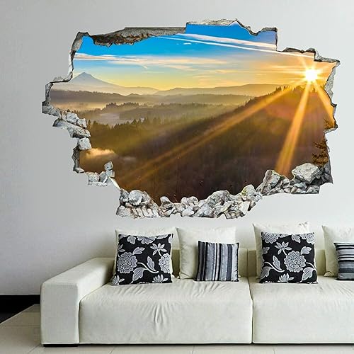 Miniatura 1 de Calcomanía de pared con diseño de los bosques de Estados Unidos, amaneceres y atardeceres, diseño de rayos de Oregón, diseño de paisaje 3D,