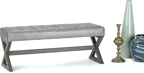 Miniatura 4 de SIMPLIHOME Salinger - Banco otomano rectangular de 48 pulgadas de ancho, taburete reposapiés gris topo envejecido, piel sintética para sala de Gris