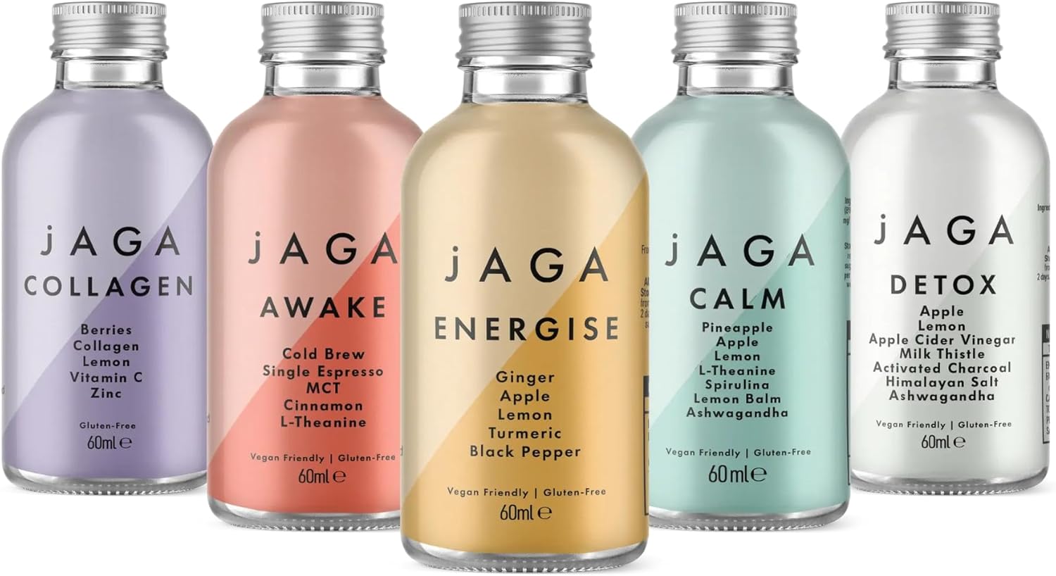 jAGA Health Shots 60ml – Natural Nutrition with Ginger, Turmeric, Collagen, MCT – Immunity Boost, Digestive Support, Skin Enhancement, Mental Clarity, Relaxation (Energise)