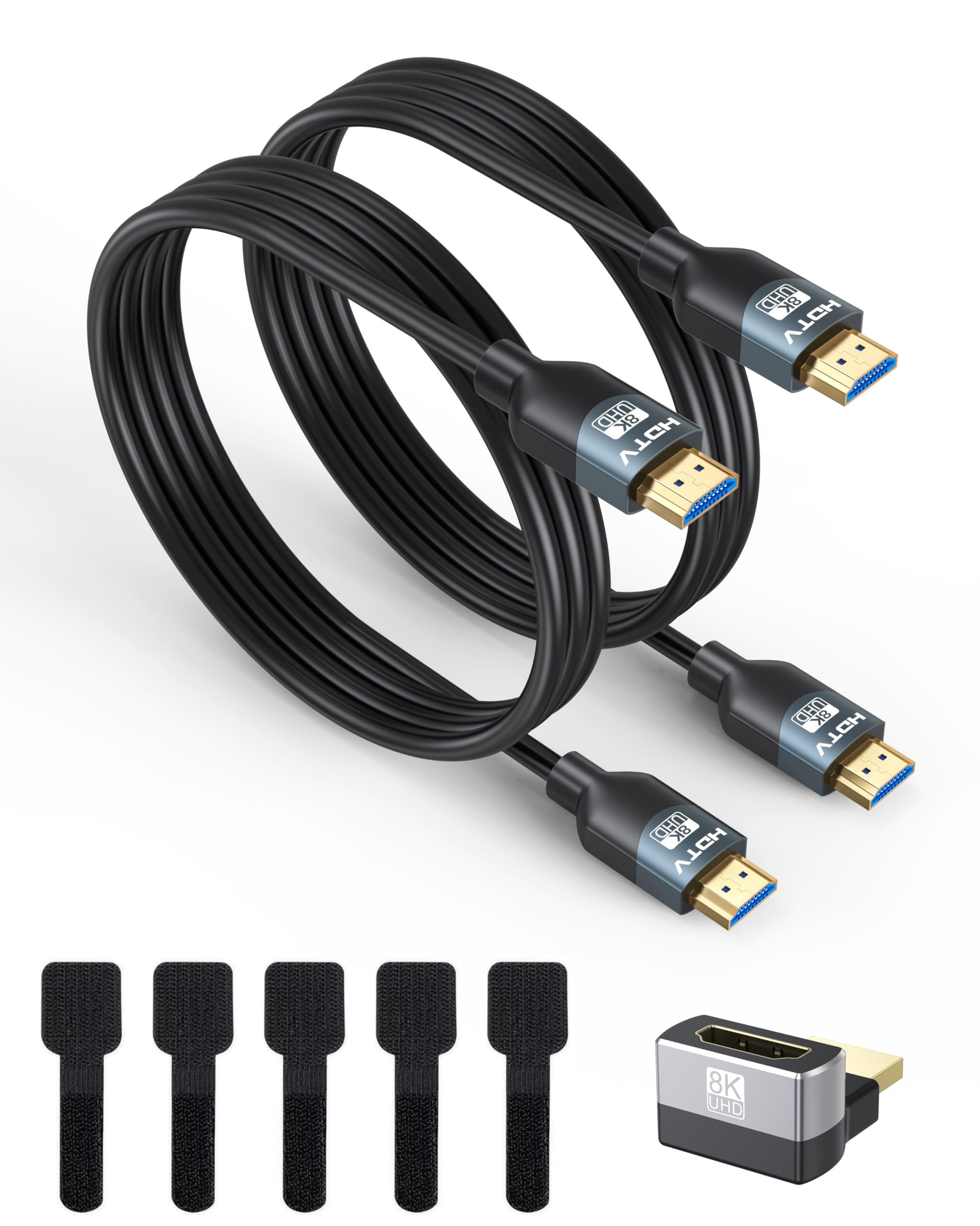Cable HDMI 8K, paquete de 2 unidades de 6 pies, 48 Gbps, cable HDMI de ultra alta velocidad para juegos, compatible con 8K a 60Hz/4K a 120Hz/2K a 240Hz, HDR10+, HDCP2.2 y 2.3, Dolby, eARC compatible