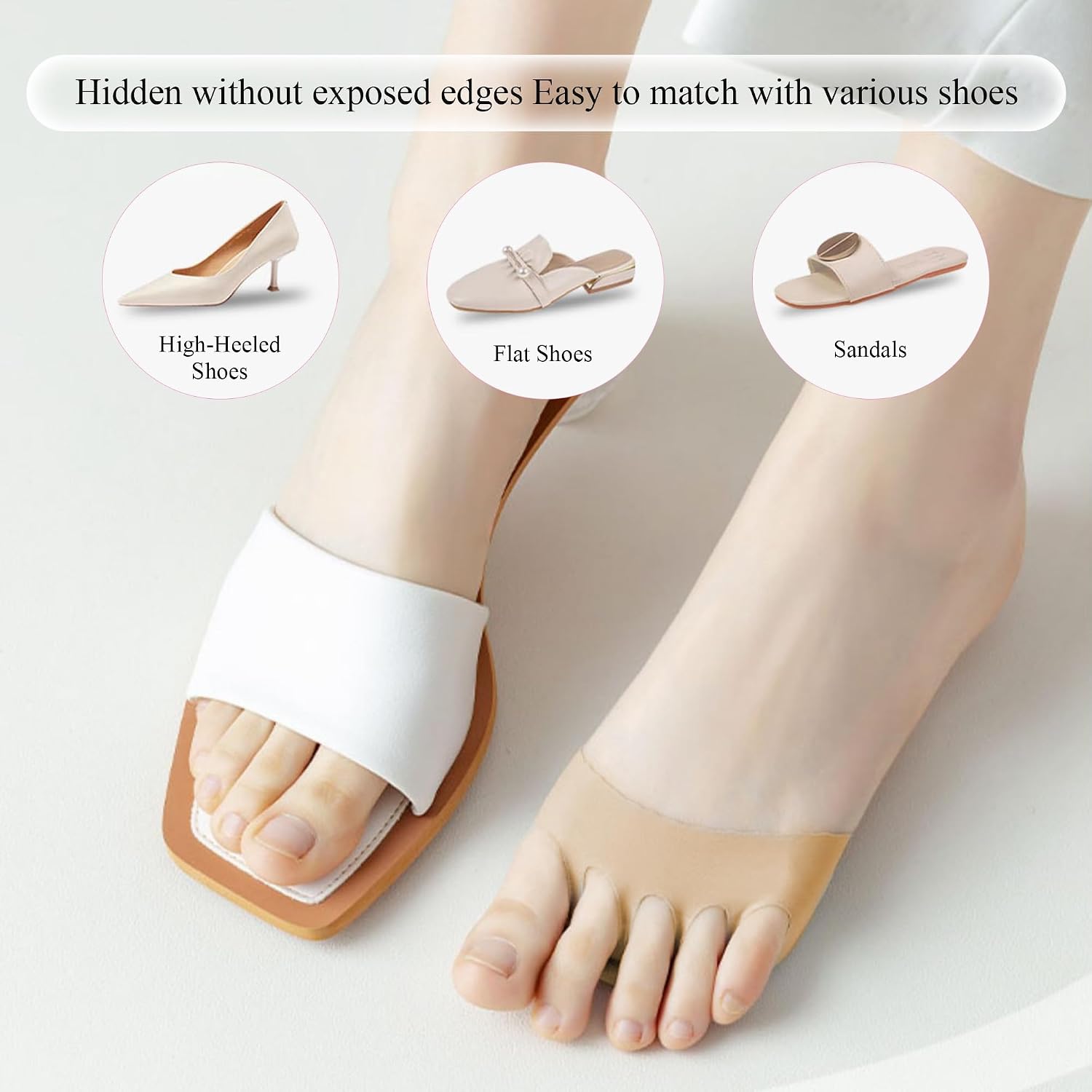 Ball of Foot Cushions Honeycomb Fabric Metatarsal Pads Invisible Socks Pads for Women and Men Reusable Forefoot Pads (5 Pairs-Beige /5 Pairs-Black)