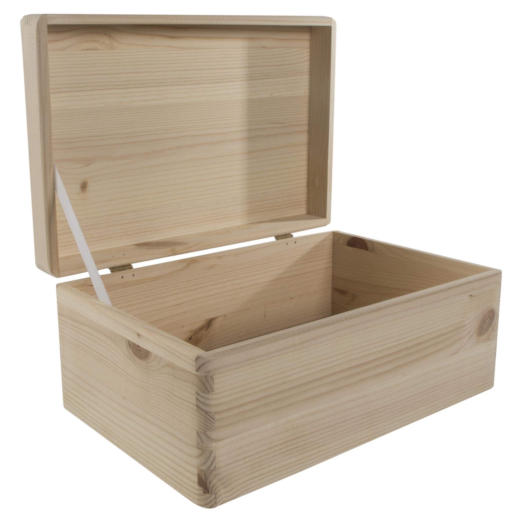 Woodeedoo Natural Wooden Storage Chest With Solid Pine Lid – Medium Unfinished Pine Keepsake Gift Craft Box For Engraving Pyrography Painting Decoration Diy Memory Storage Organiser – 29.5 X 19.5 X 13.5 Cm