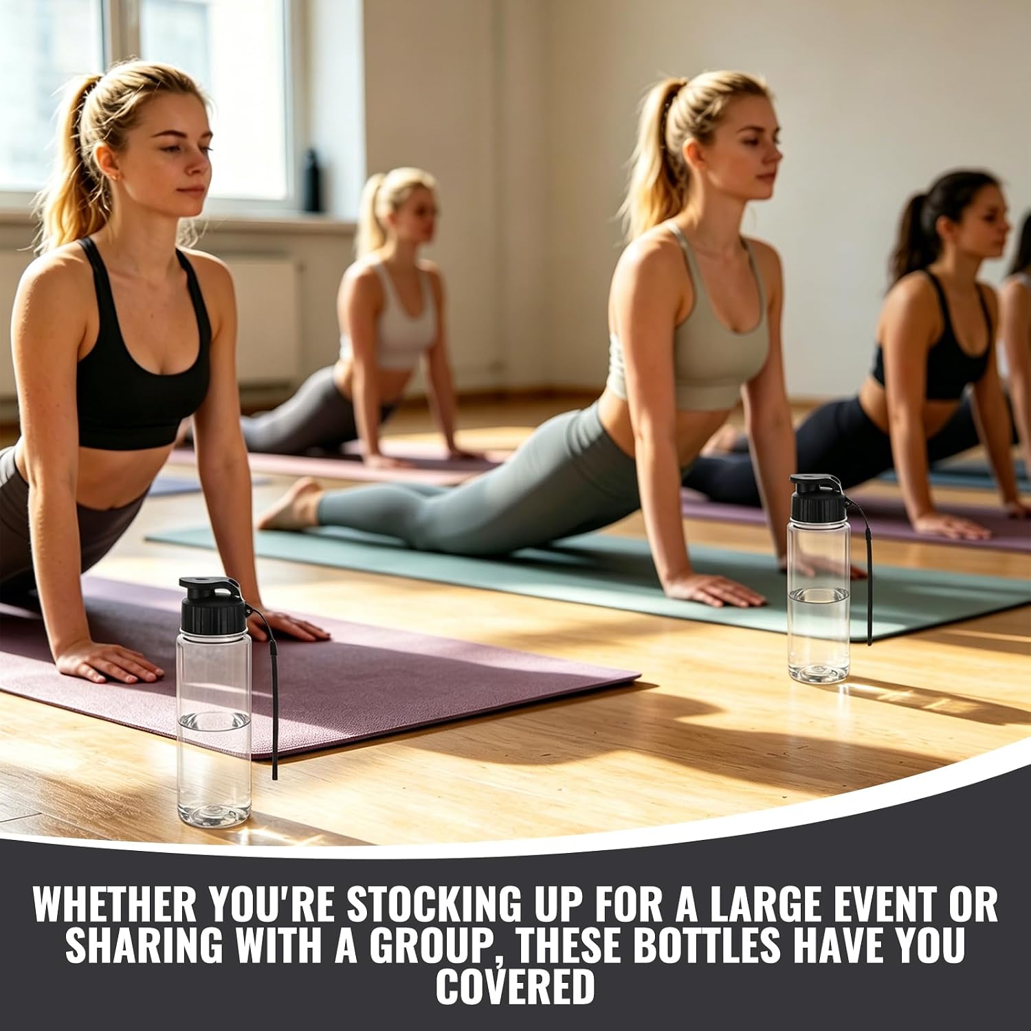 YEXEXINM 16 Pack Plastic Water Bottles Bulk 17oz Reusable Sports Water Bottles Lightweight Leakproof Drinking Cups with Flip-Top Lid & Carry Strap for Adults Gym Fitness Sports (Black)