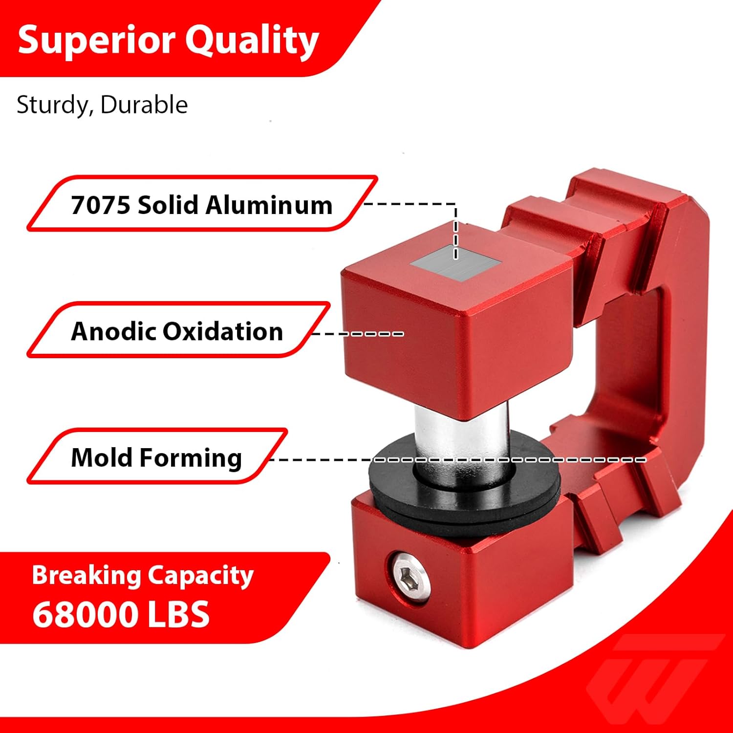 WeiSen 2 Pack 3/4" D Ring Shackle with 7/8 Pin Break Strength 68,000 lbs Compatible with ATV UTV SUV Off Road Towing & Vehicle Recovery (7075 Aluminum, Red) - Image 2