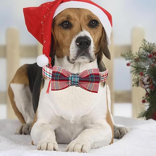 Miniatura 5 de Elegant little tail Collar de perro de Navidad, collar de perro de Navidad a cuadros rojos, collar para mascotas, collar de lazo para mascotas,