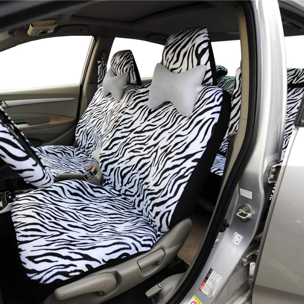 liuzz Coprisedili corti in peluche Zebra Coprisedili universali per la maggior parte dei seggiolini auto Coprivolante Coprisedile bianco