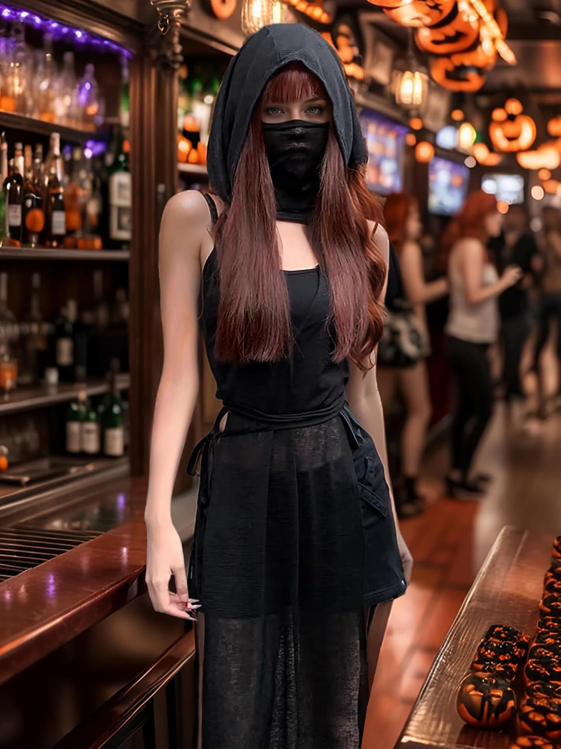 Mingnos Women Goth Rave Dress Sexy Cosplay Costume Cutout High Slit Sheer Festival Outfits Night Out Dresses - Image 2