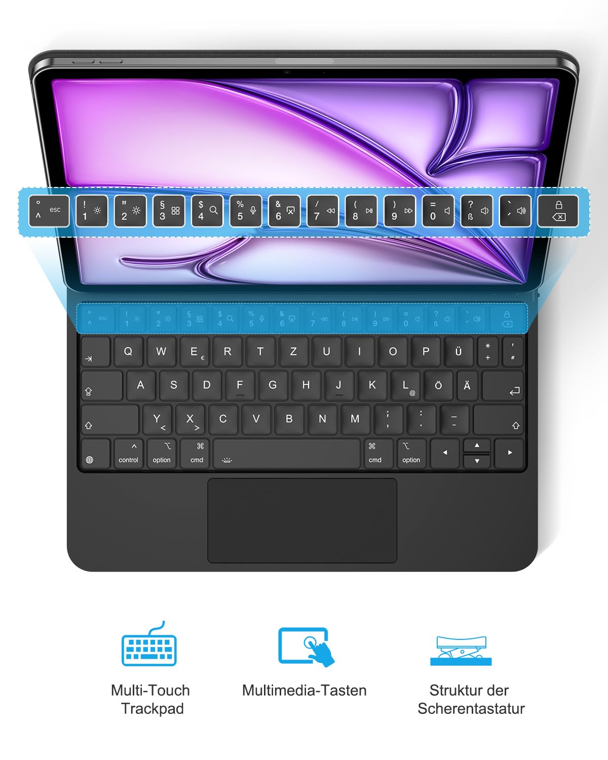 TECURS Etui na klawiaturę do iPad Air 11 cali (M3/M2, 2025/2024) /5/4, Magic Keyboard do iPada Pro 11 (4/3/2/1 Gen) z gładzikiem, magnetyczna konstrukcja swobodnie unosząca się, łatwa do przenoszenia