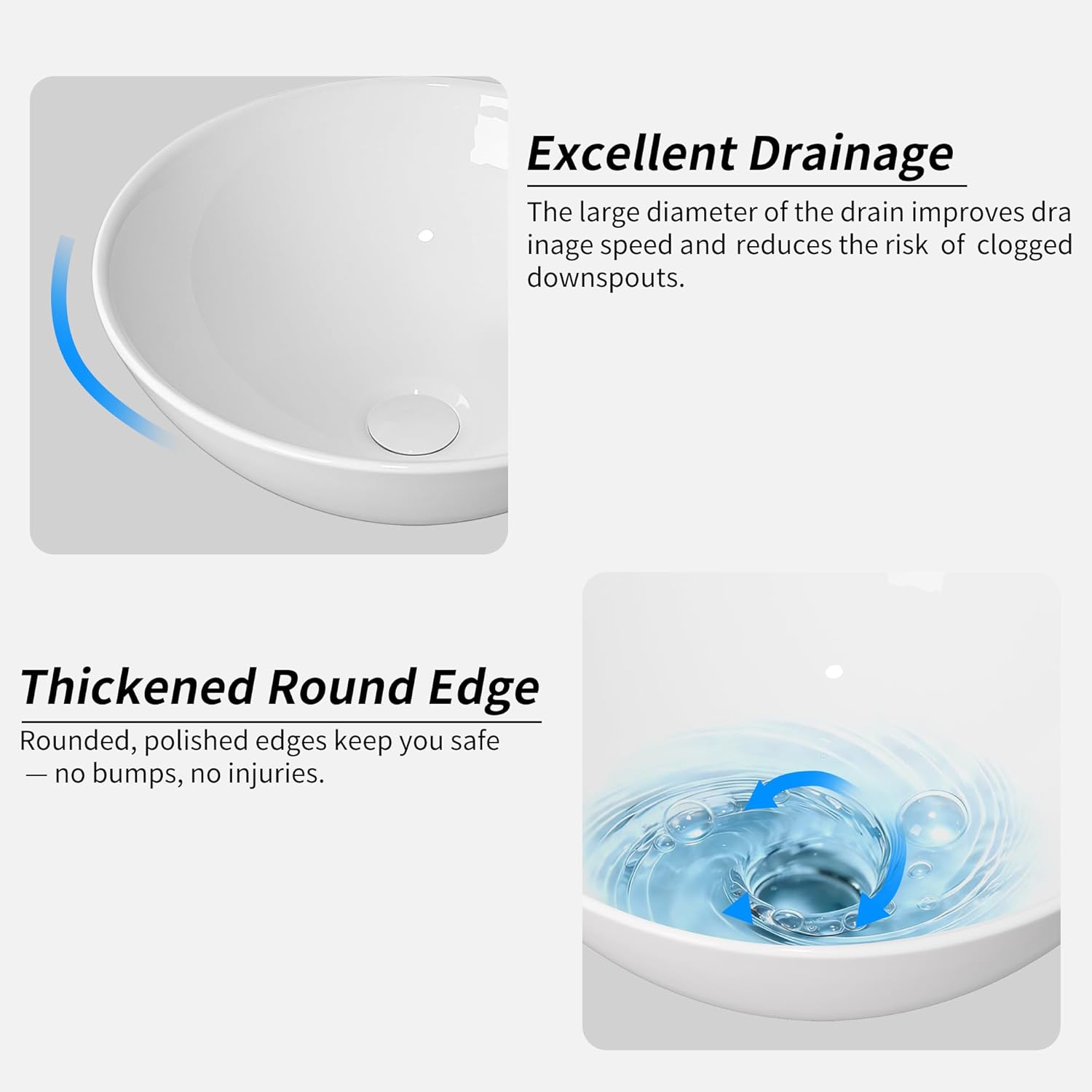 16.5" × 16.5" Round Bathroom Vessel Sink, Ceramic Bowl Sinks for Bathrooms Egg Shape Above Counter Bathroom Vanity Sink Bowl