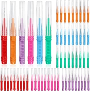 ewinever 60 PCS Interdental Brush,Oral Dental Hygiene Flossing Brush with Longer Anti-Slip Handle,Toothpicks Dental Floss Stick Teeth Braces Brush Tooth Cleaning Tools (Handle Length-5CM)