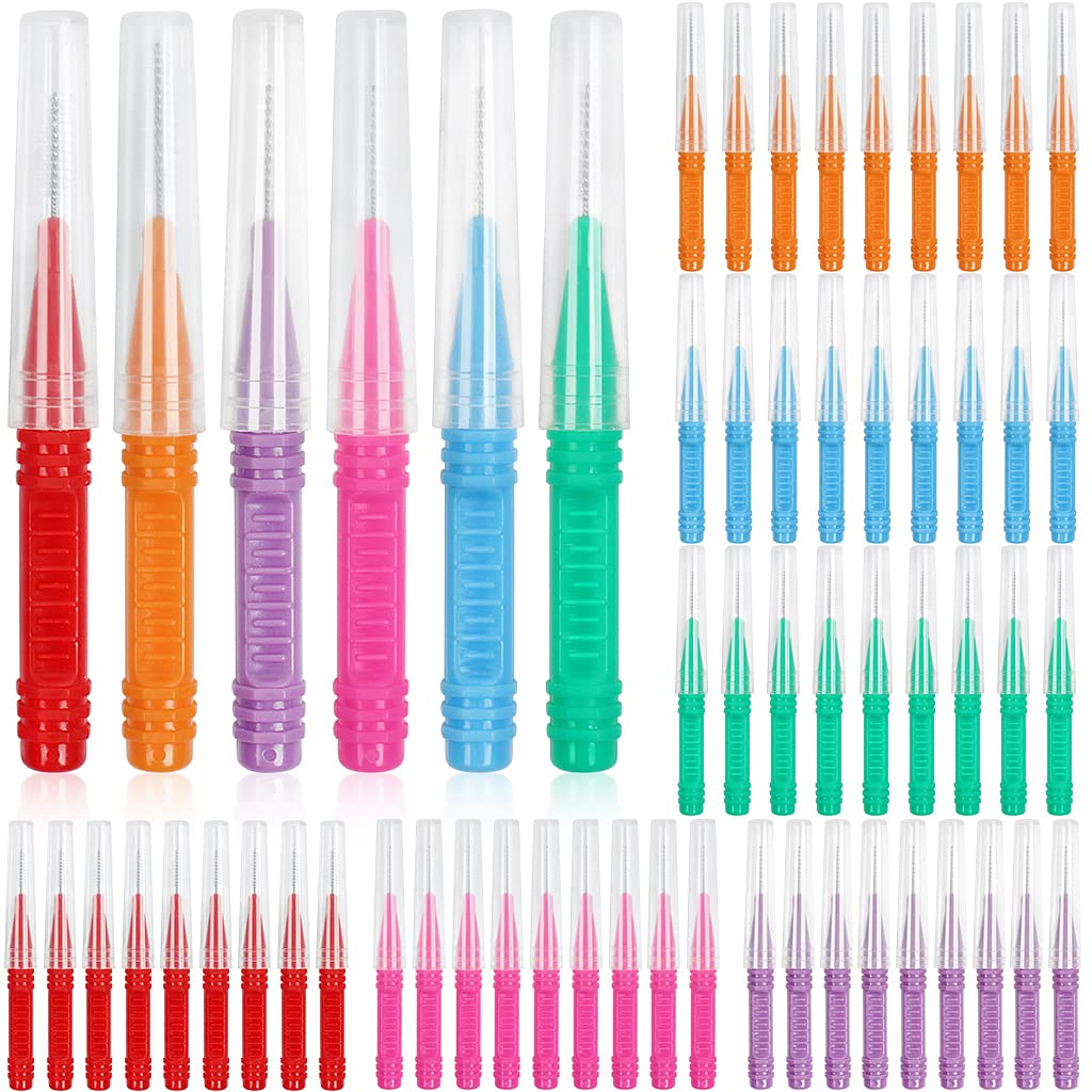 ewinever 50Pieces Interdental Brush,Toothpicks Tooth Flossing Head Oral Dental Hygiene Brush,Teeth Cleaner Dental Floss Stick Tooth Cleaning Tool (4 Sizes-60PCS)