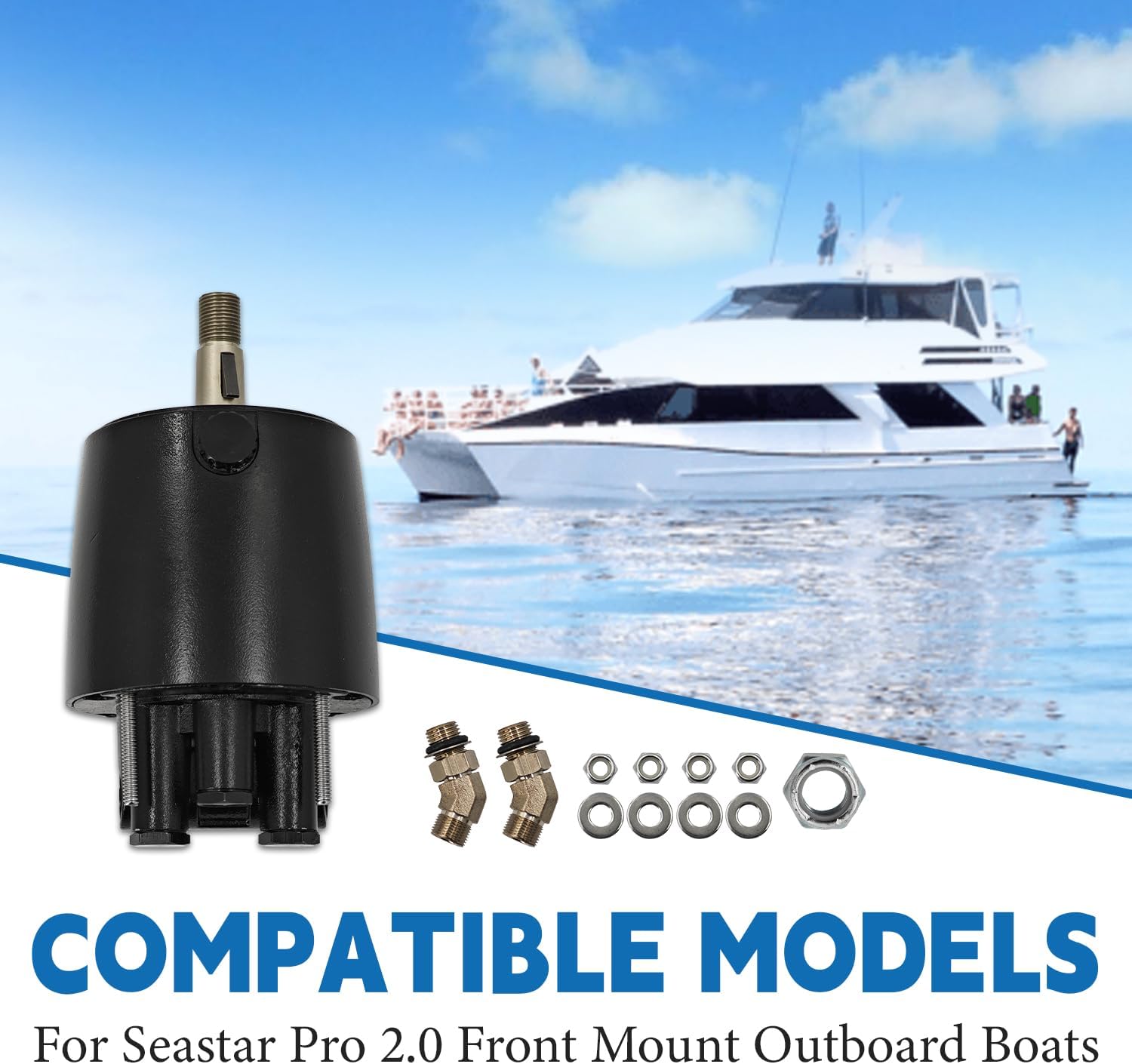 300HP HH5770-3 Marine Hydraulic Helm Pump Compatible with Seastar Pro 2.0 Front Mount Outboard Boats Hydraulic Outboard Steering Pump Boat Replace# ZA0350