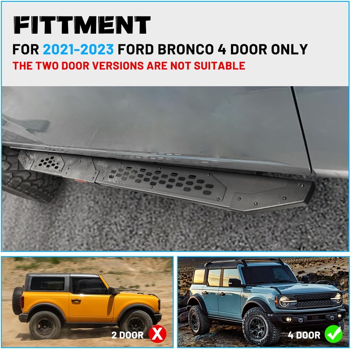 Running Boards Side Steps for 2021-2025 Ford Bronco 4-Door w/Factory Rock Rails, Off-Road Side Steps Nerf Bars