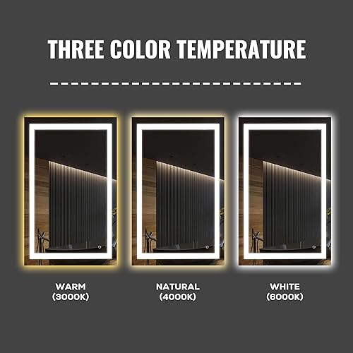 Miniatura 4 de LEDMyplace - Espejo de baño LED de 70 x 32 pulgadas, retroiluminado y luz frontal, antivaho, ajustable, temperatura de color y recuerdo, interruptor