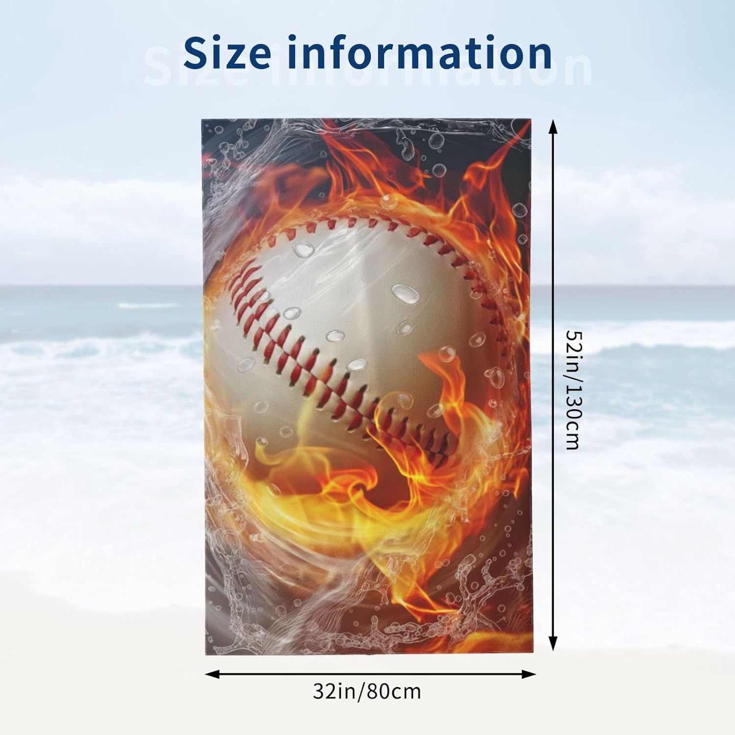 Baseball Beach Towel Sports Boys Beach Towel 52" x 32" Oversized Bath Towel Soft Microfiber Towels for Adults Men Women Girls Quick Dry Absorbent Bathroom Sand Free Pool Swimming Travel Hotel Towels