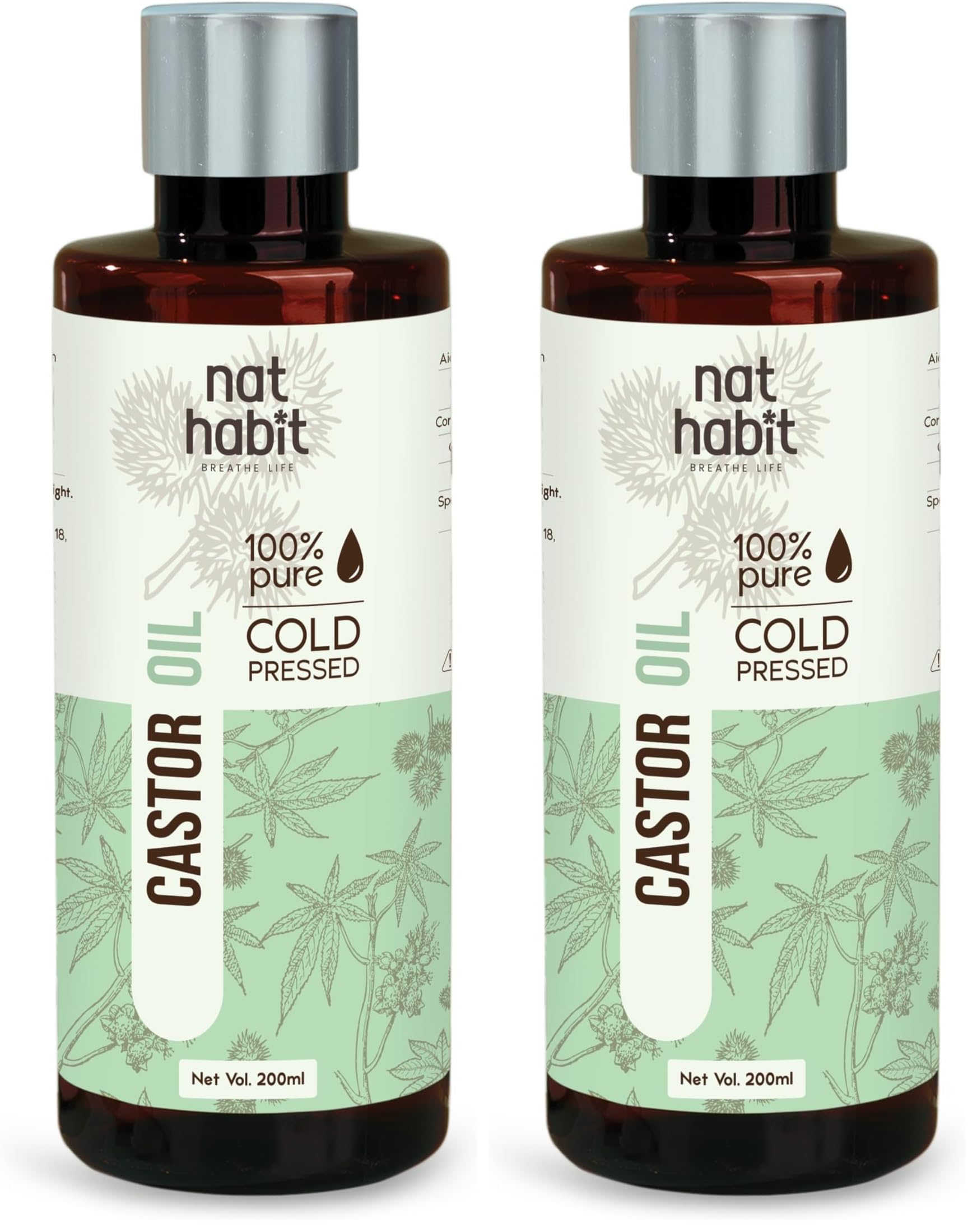 Nat Habit Everyday Cold Pressed 100% Pure Castor (Arandi) Oil for Skin & Hair With Vitamin E, Omega-6 & 9, Mineral Free - (200 ml) (Pack of 2)-picture-18