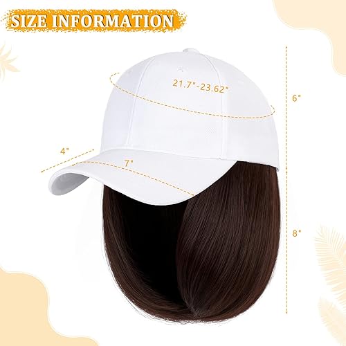 Miniatura 3 de Lansigreen Gorra de béisbol con extensiones de cabello, peluca ajustable, gorra corta y recta de 14 pulgadas, peluca sintética para mujer, marrón