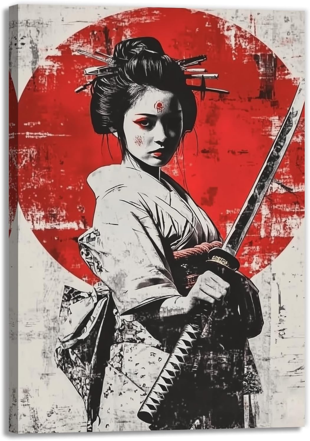 GLOKAKA Japanese Woman Wall Art Japanese Samurai Figure Pictures Canvas Print Retro Asian Traditional Artwork Home Decorations Ready To Hang(Artwork-1,16"x24")