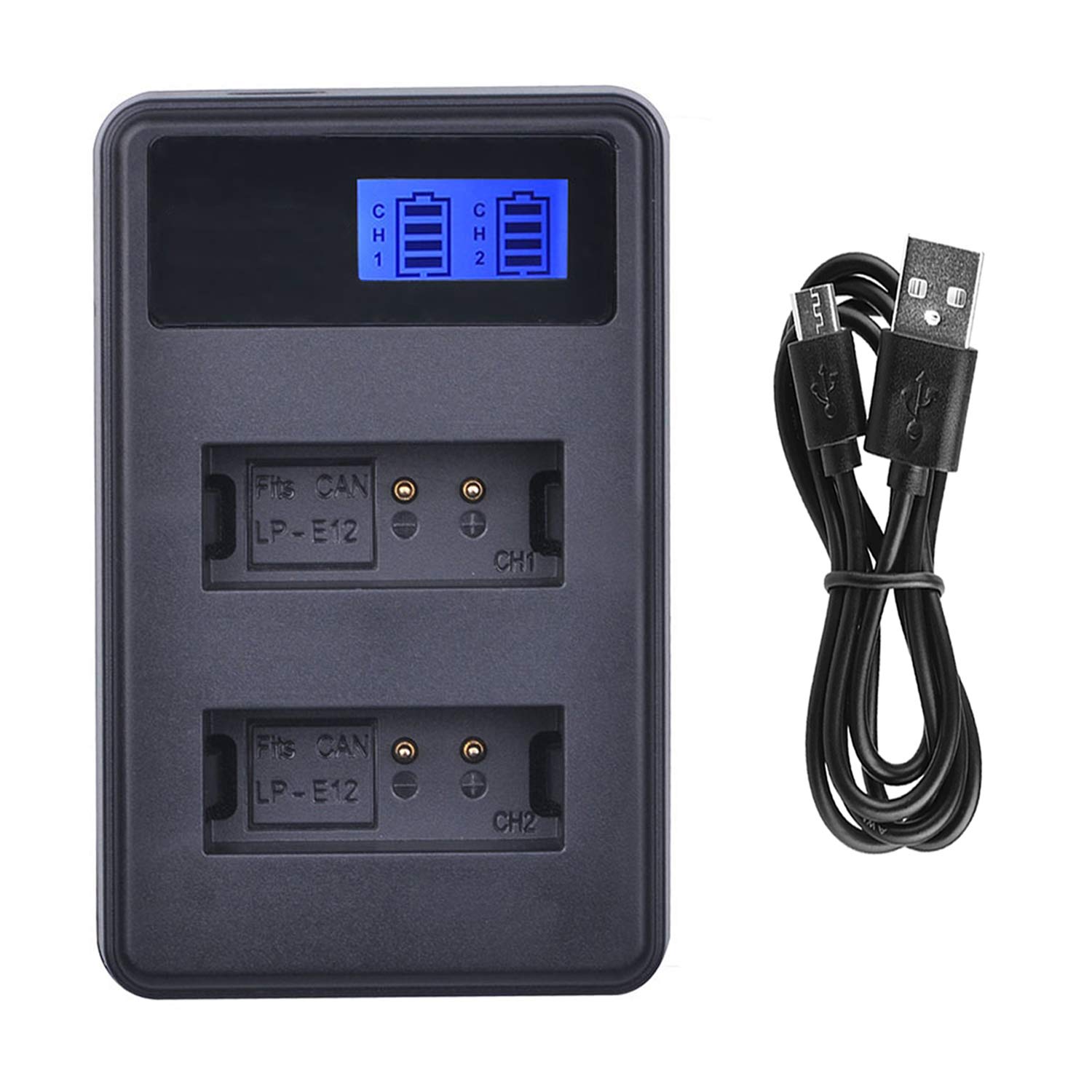 LCD USB Dual Channel Battery Charger for Canon LP-E12, LP E12, LPE12 Rechargeable Lithium-ion Battery