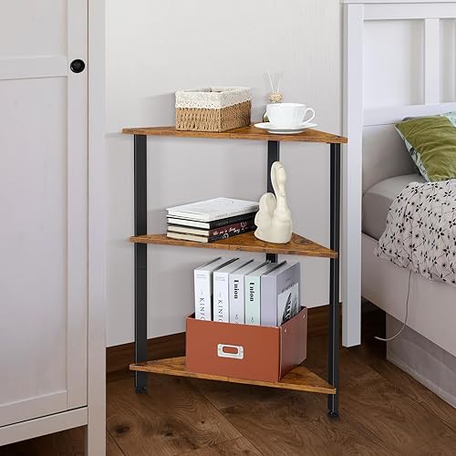 Miniatura 4 de Fogein Mesa esquinera de 3 niveles, estante esquinero, mesas auxiliares triangulares, mesita de noche esquinera, estantería de esquina con marco de