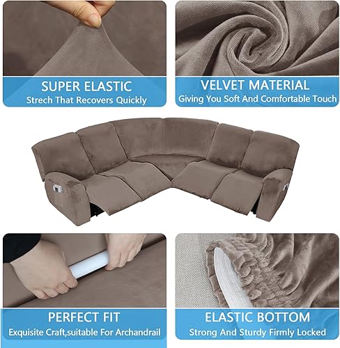 Miniatura 2 de Funda para sofá esquinero, funda seccional elástica de terciopelo, protector de sofá esquinero, fundas para sofá esquinero, funda reversible para