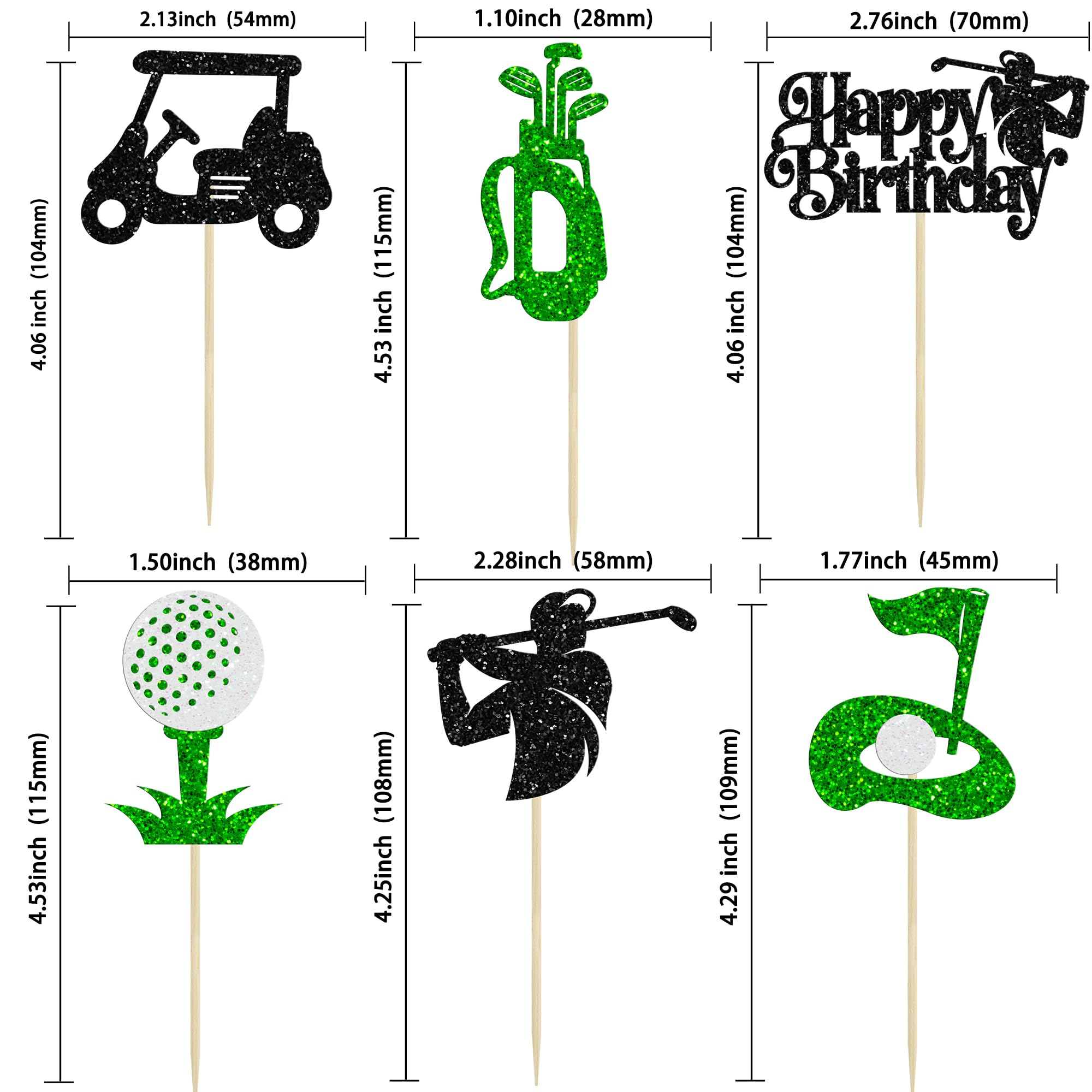 Ephlyn 24Pcs Golf Cupcake Toppers Glitter Trophy Lawn Golf Shoes Bag Ball Carts Cupcake Picks for Golf Sports Player Theme Baby Shower Birthday Party Cake Decorations Supplies