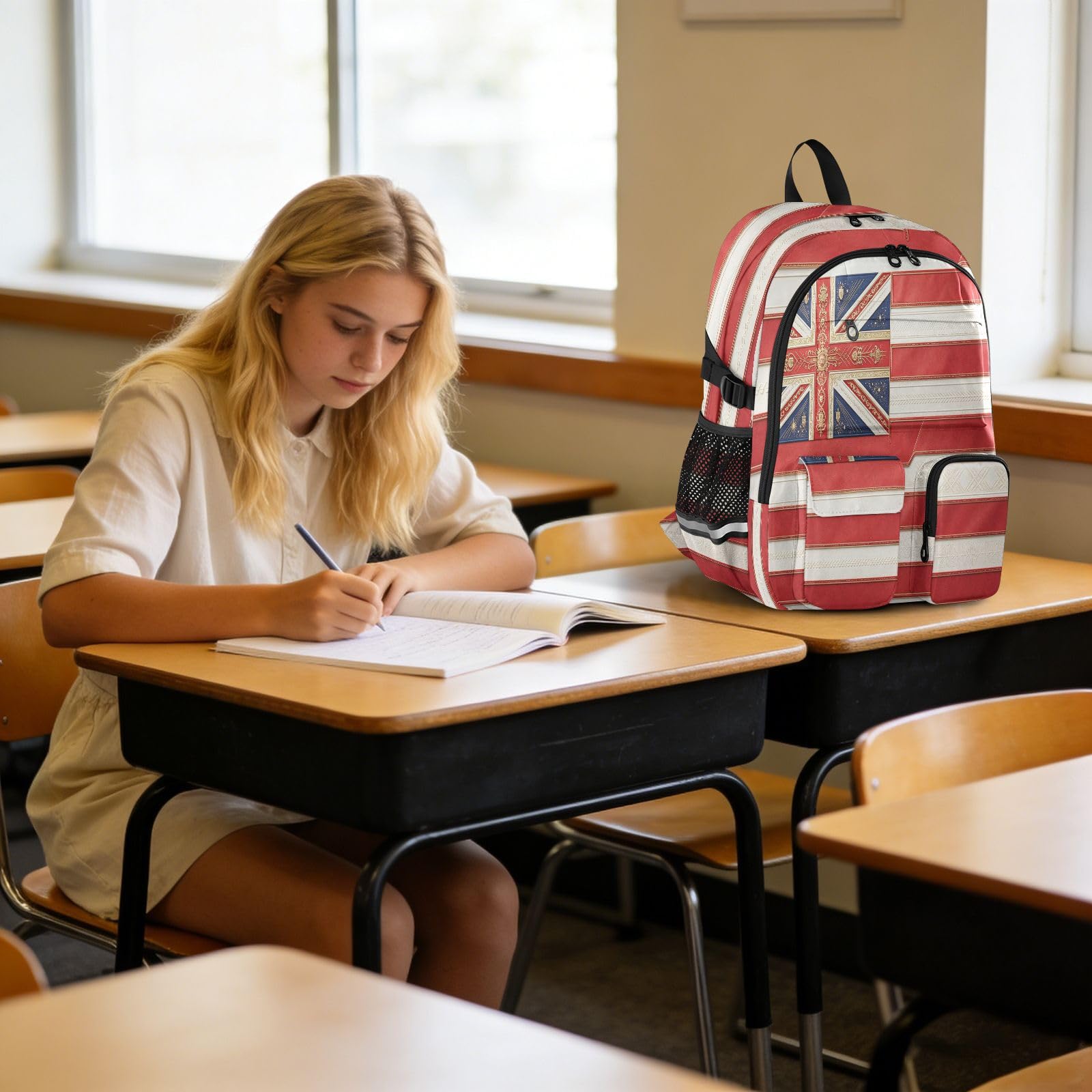 Miqi Rucksack mit mehreren Taschen für Schule, Reisen, Outdoor, Uni, 44,5 cm (17,5 Zoll) Laptop-Rucksack für Damen und Herren, Rot