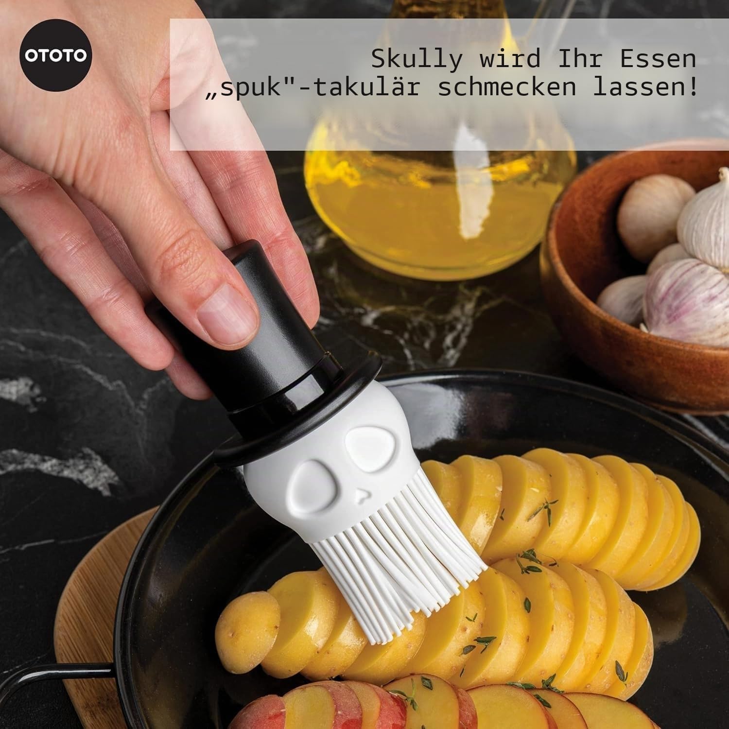 Skully Backpinsel von OTOTO – Silikon-Backpinsel, Küchenbürste, gruselige Geschenke, Totenkopf-Küchenzubehör