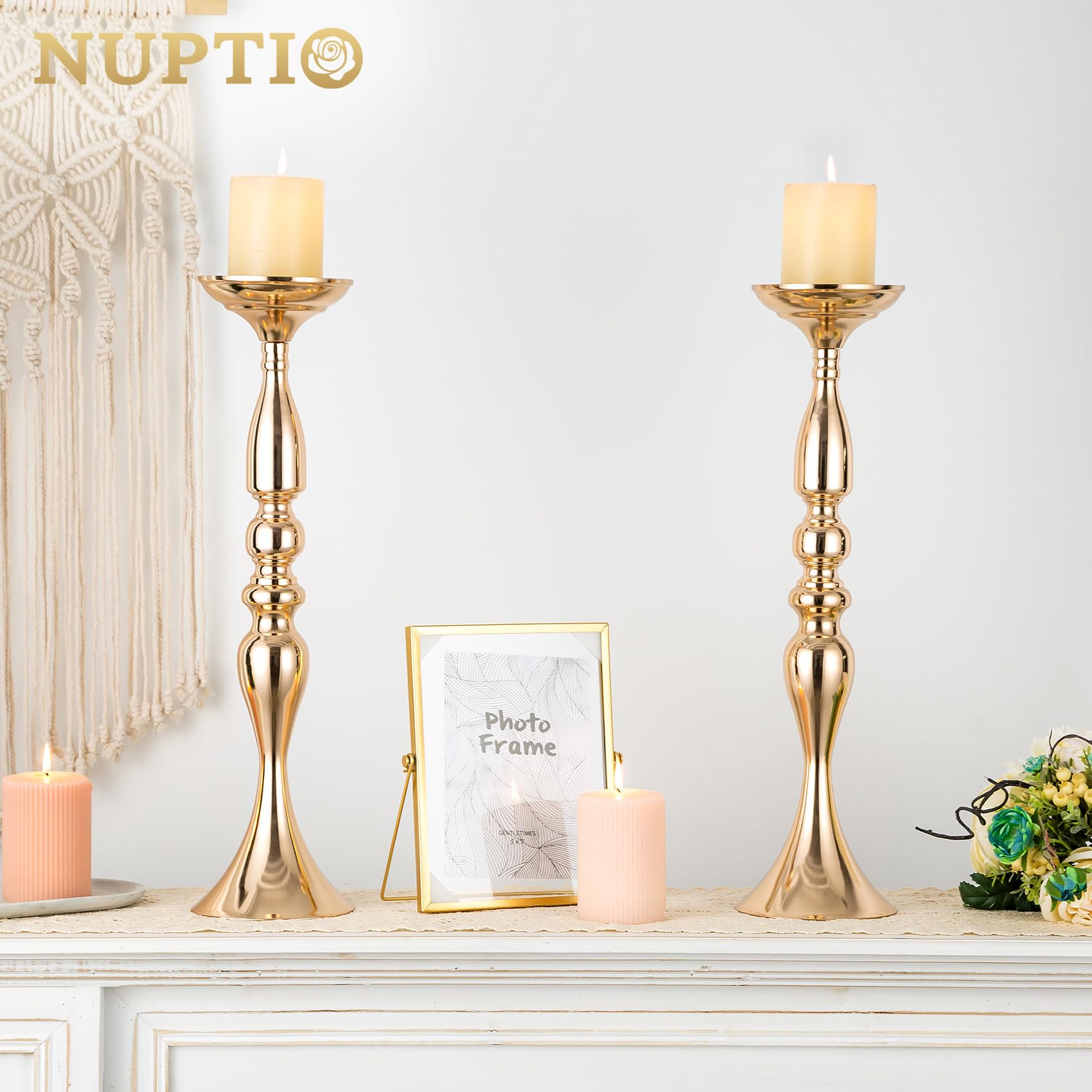 2 Piezas Jarrones de Metal para Decorar Centros de Boda, Pilares, Candelabros, Juego de Soporte para la Cena de Bodas, Centro de Eventos, Decoración del Hogar (Oro, 50cm) | Arreglo floral de metal, juego de portavelas para bodas, fiestas, cenas, centros d