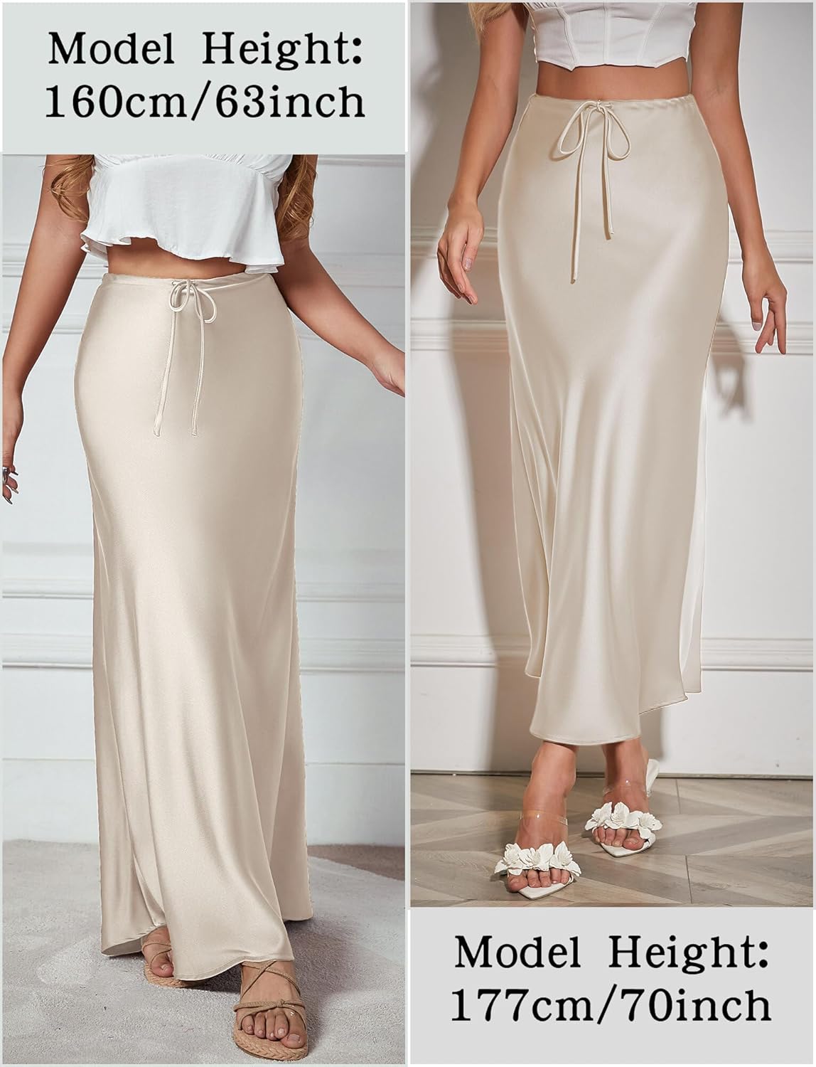 FEOYA Silk Skirt for Women Elegant High Waisted A Line Satin Skirts Midi Bodycon Skirt - Image 4