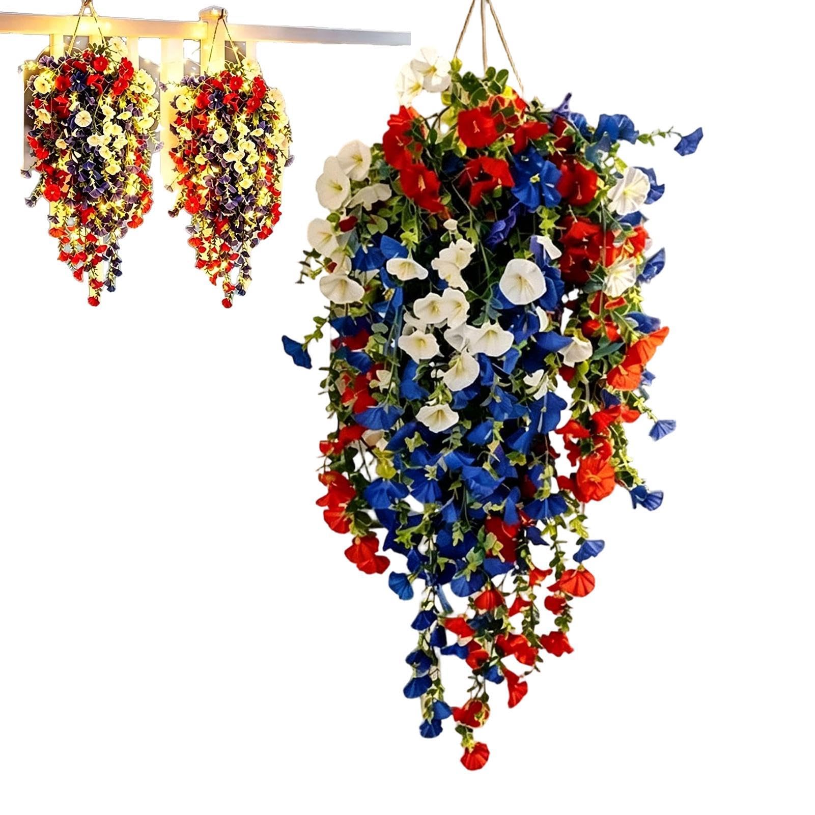 Flores Memorial Day patrióticas colgantes decorativas para el porche exterior y jardín