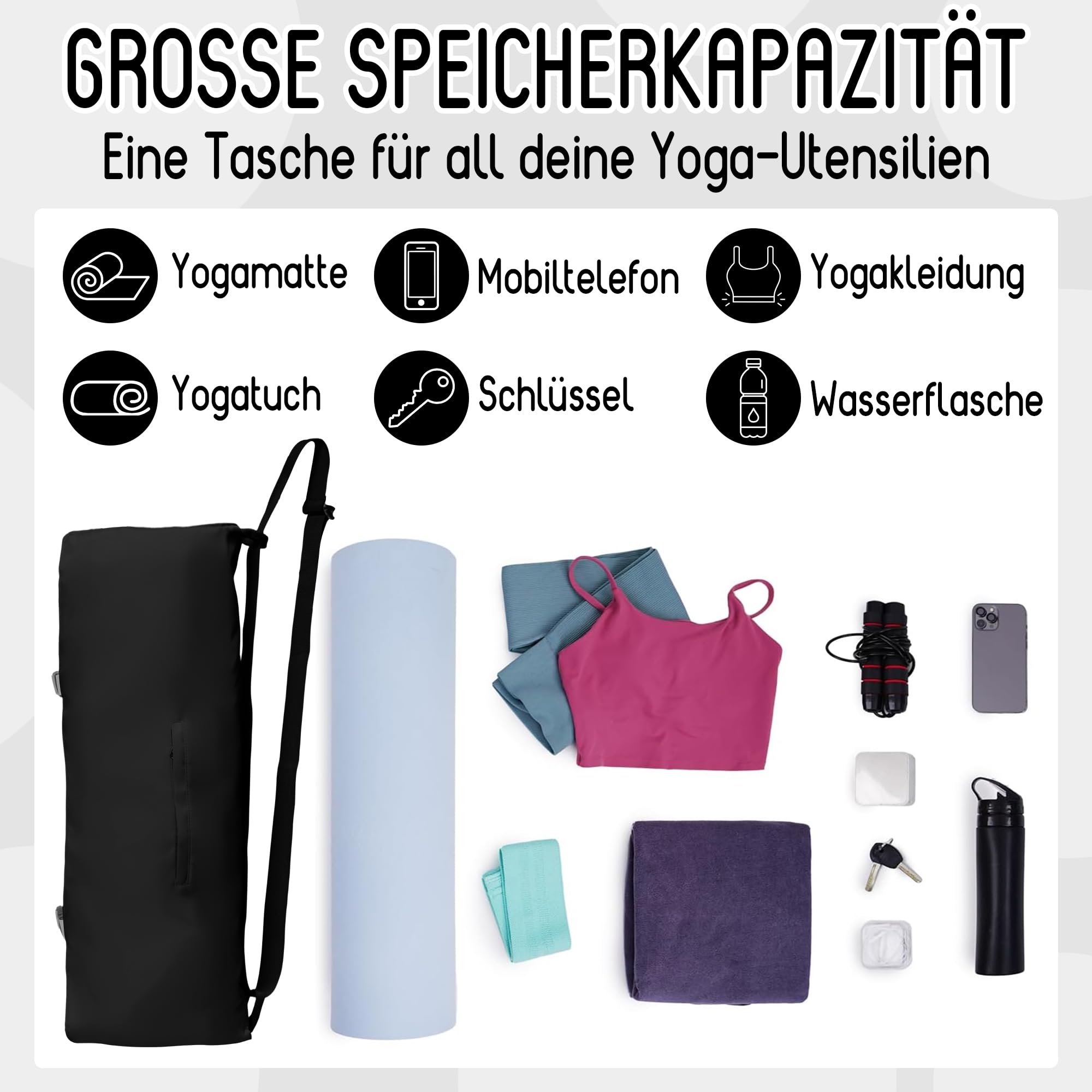 Wasserdichte Yogatasche für Damen mit Nassfach Flaschenhalter Durchgehendem Verstellbarer Schultergurt, Robuste Geräumige Tragetasche Taschen für Pilate Sport Gymnastik Yogamatte