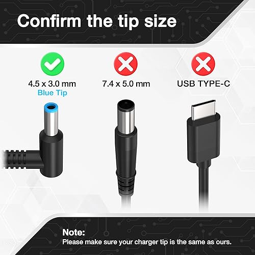 Miniatura 2 de YEOTSMUT Nuevo cargador para portátil de 65 W compatible con HP Spectre x360 13-4193nr 15-ap001nx 15t-ap000, HP ProBook Charger X360 11 G1 G2 G3 G4