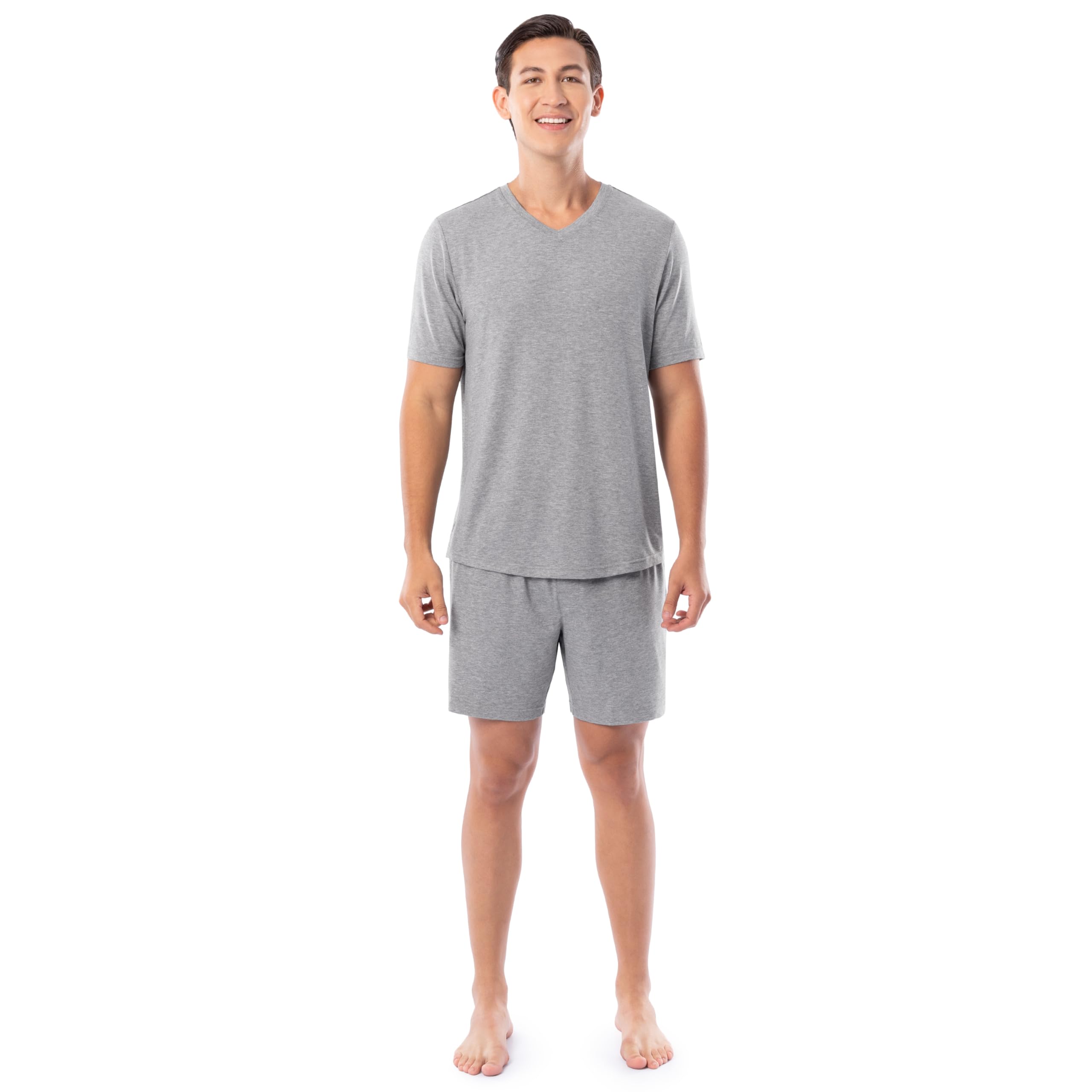 Men's 360 Stretch Short Sleeve V-neck Top and Short Sleep Pajama Set-image-46