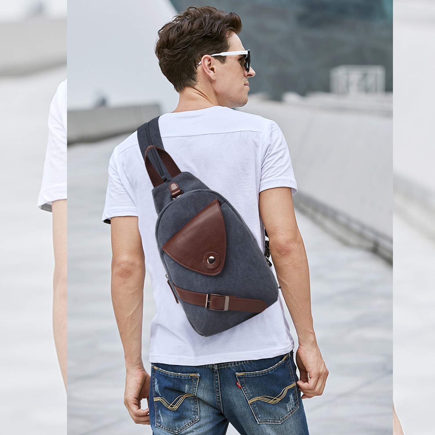 FANDARE Klassische Sling Bag Sport Rucksack Party Outdoor Tragbare Crossbody Tasche Damen/Herren Breathable Verschleißfeste Leinwand Blau