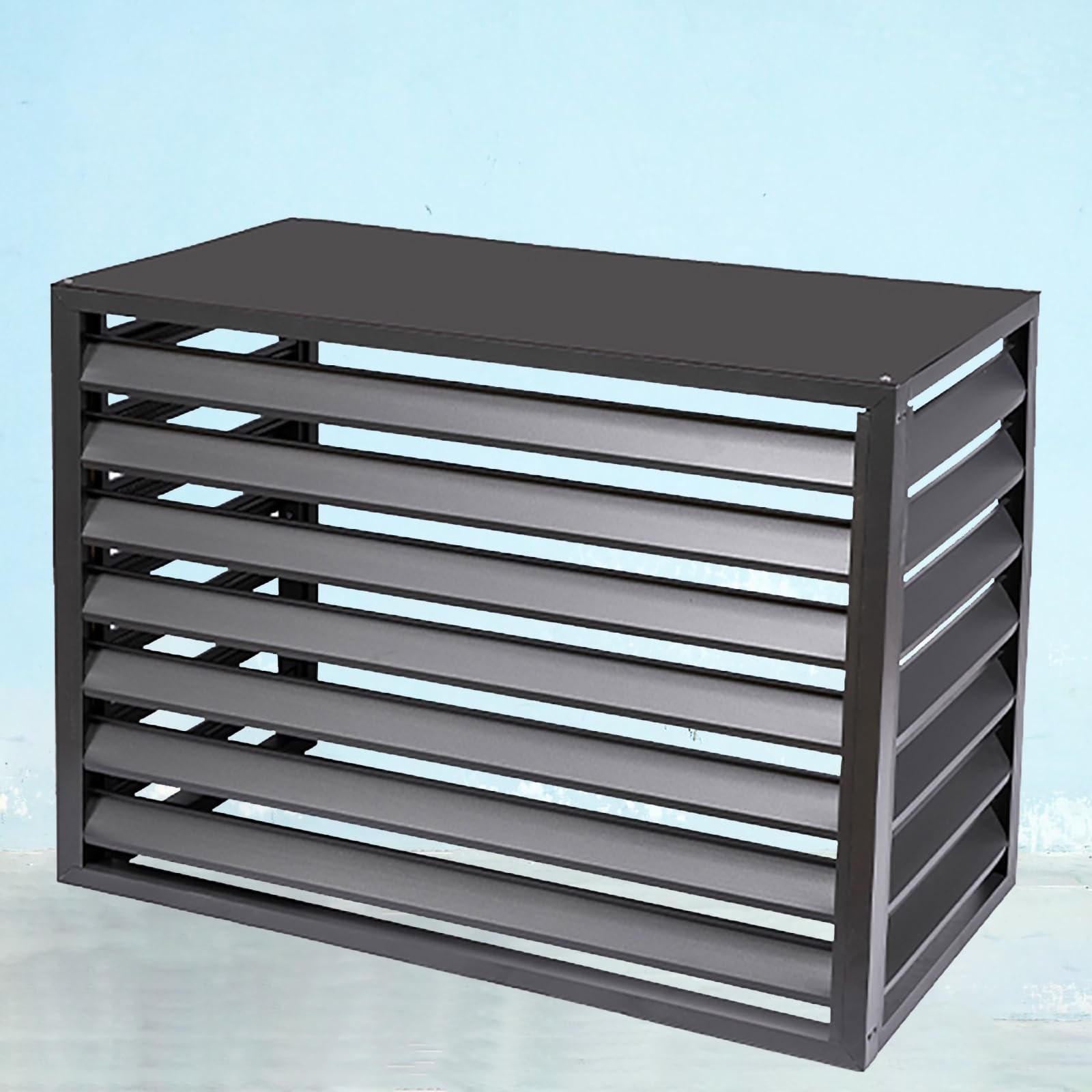 QYMYOZ Outdoor Air Conditioner Cover with Louvered Plant Shelf - Windproof & Sunproof Freestanding Rack, Weather-Resistant Protection for AC Units (Grey 110x80x60cm)