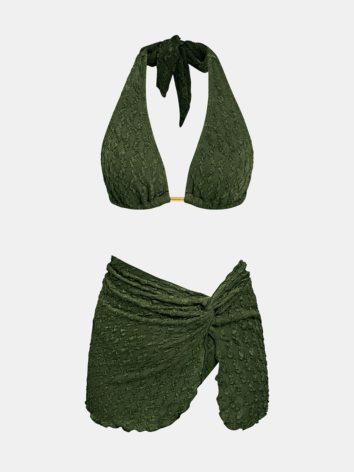 CUPSHE Bikini Damen Set Dreiteilig V Ausschnitt Neckholder Sarong Low Waist | Niedriger Bund, Für Strand und Pool,Badeanzug Schwimmanzug
